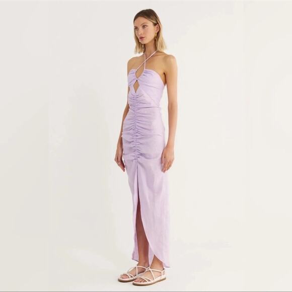 Rumer Revolve NWT 100% Linen Estelle Purple Lilac Halter Maxi Dress Size Small - Picture 8 of 8